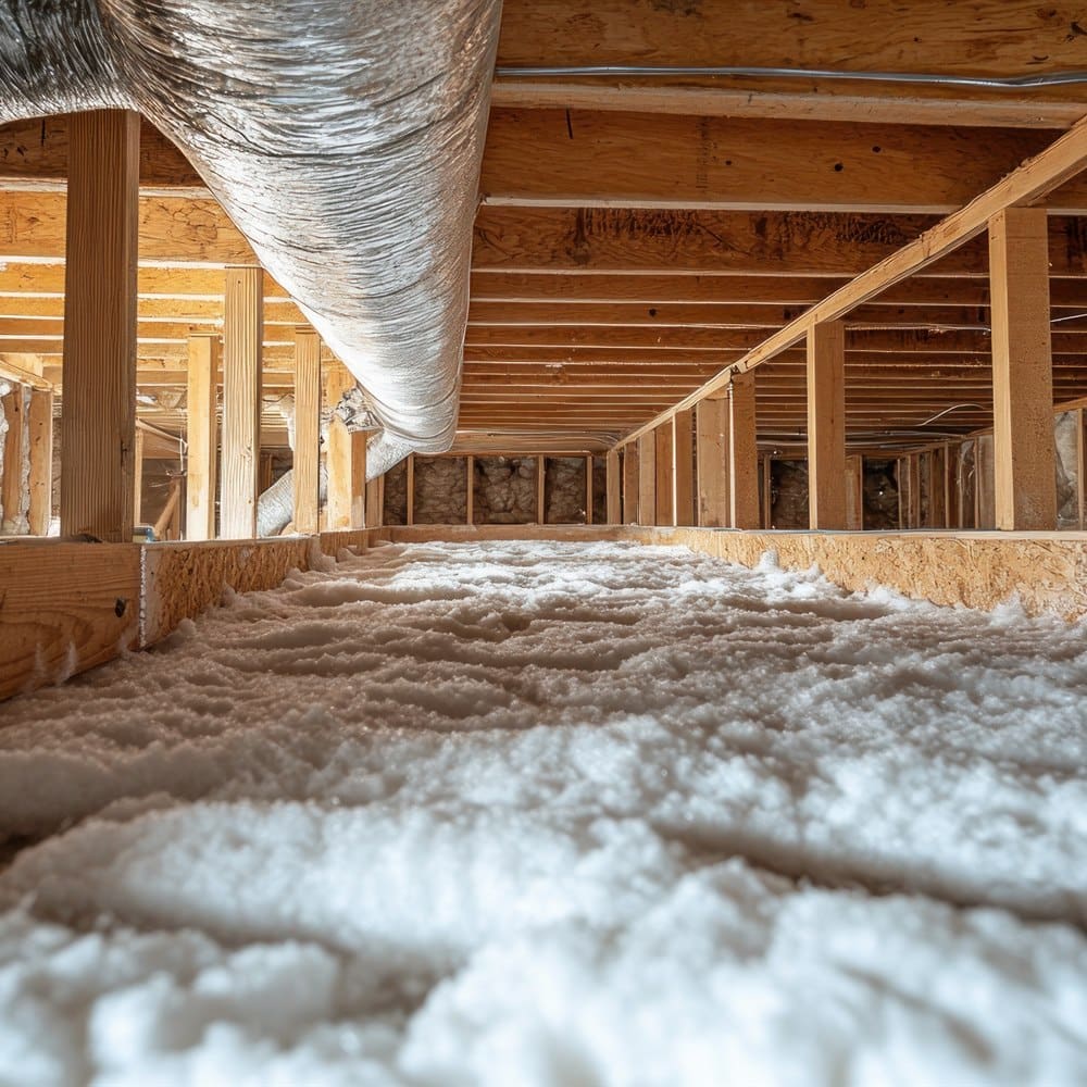 Attic with blown in insulation
