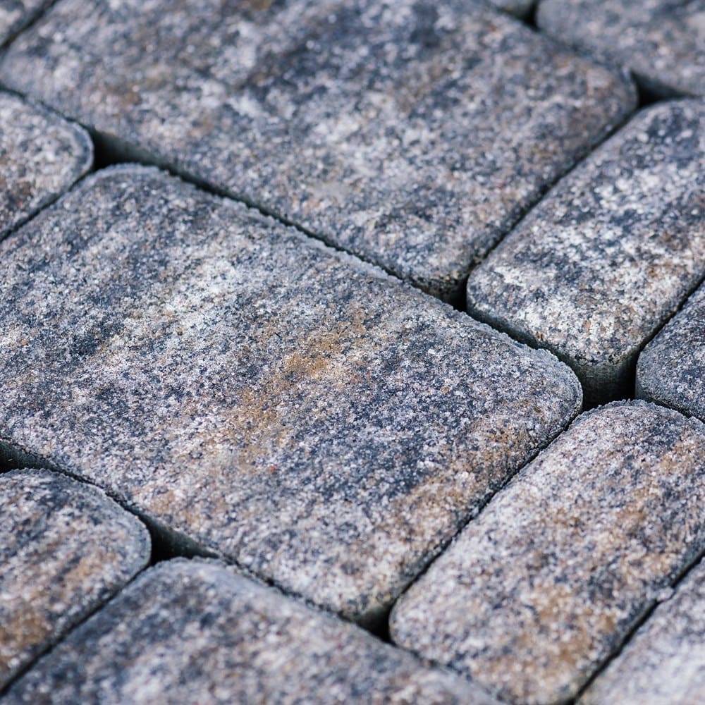 Grey stone pavers with rectangular and rounded
