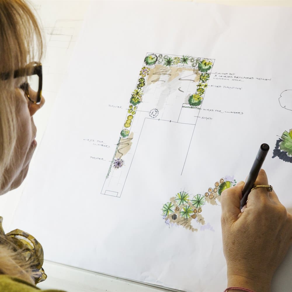 Landscape architect working on designs in the stud