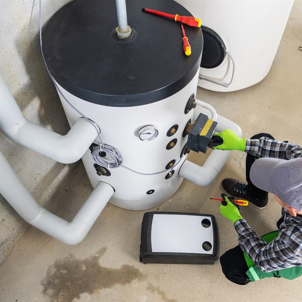 Service technician working on a water heater